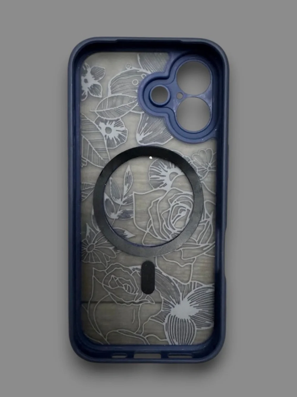 Floral MagSafe Phone Case for iPhone 17 Blue Clear Rose Flower Design